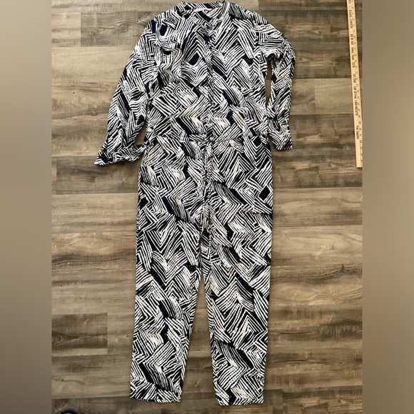 Trina Turk Zandra Indigo Navy Blue White Jumpsuit Pockets  Women's Size 8 - Picture 2 of 4